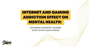 Slide title: Internet and Gaming Addiction Effect on Mental Health—How brain chemistry changes when you're always online. Shine logo in bottom-left.